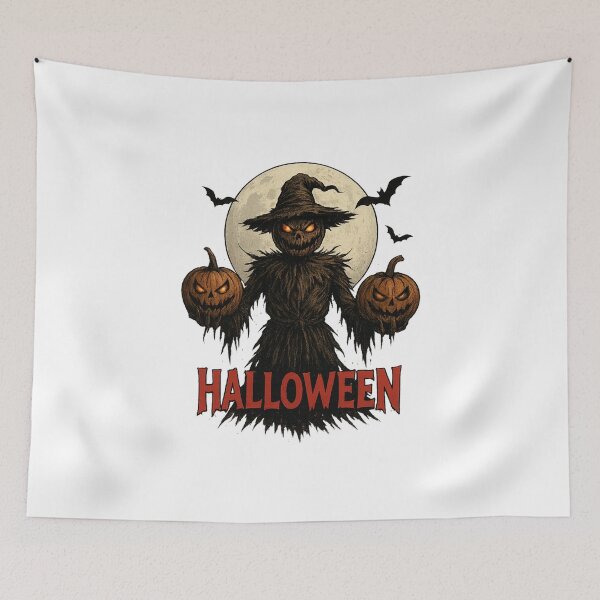 Item preview, Scary Scarecrow with Pumpkins and Moon – Halloween Horror Design designed and sold by Trendora Studio.