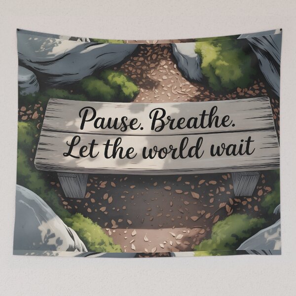 Item preview, Pause and Breathe – A Hand-Painted Self‑Care Quote in a Serene Forest designed and sold by MoMidoStore.