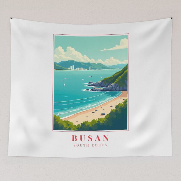 Item preview, Busan South Korea Illustration – Coastal Skyline, Culture, and Urban Energy designed and sold by MapMyMiles.