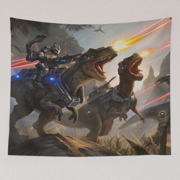 Item preview, Futuristic Dinosaur Riders – Sci-Fi Battle with Armored Raptors designed and sold by NyghtowlStudio.
