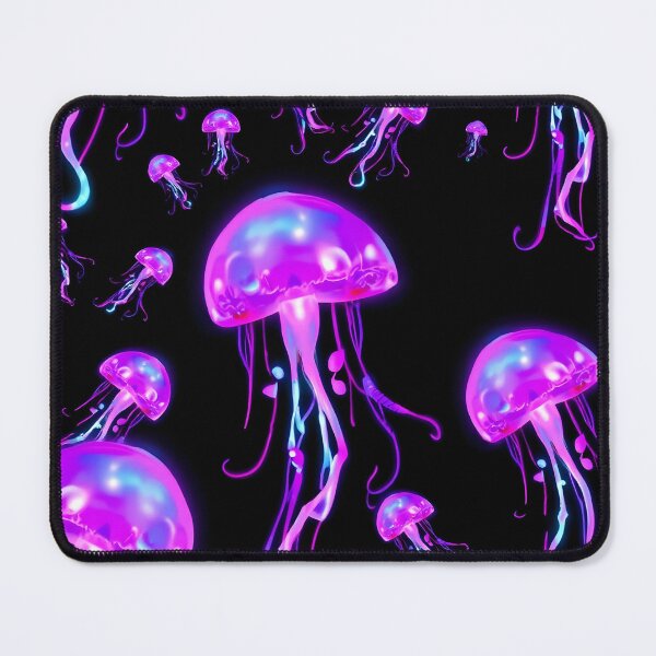 Item preview, Neon Glowing Jellyfish Pattern – Vibrant Purple and Blue on Dark Background designed and sold by FestivityFinds.