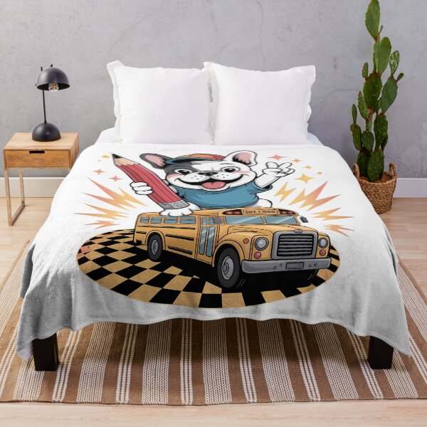 Item preview, French Bulldog on School Bus Back to School Cute Dog Design designed and sold by ArtByKatti.