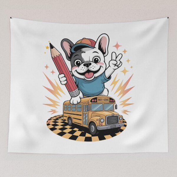 Item preview, French Bulldog on School Bus Back to School Cute Dog Design designed and sold by ArtByKatti.