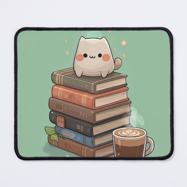 Item preview, Cute cat with books and a cup of coffee designed and sold by TaverneKuna.