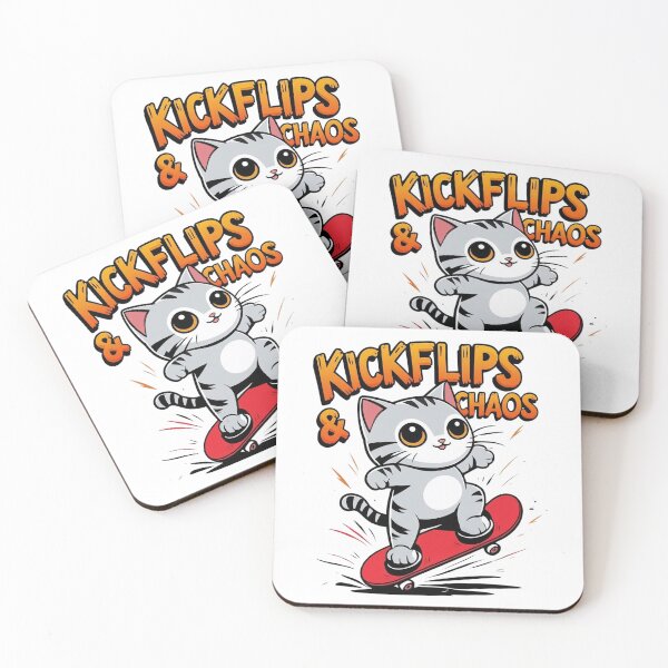 Item preview,  Skater Kickflips and Chaos – Funny Cat Kawaii T-Shirt & Sticker designed and sold by SnoyTextil.