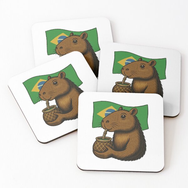 Artikelvorschau, Süßes Capybara trinkt Yerba Mate – Brasilien-Flaggen-Edition entworfen und verkauft von flamini.
