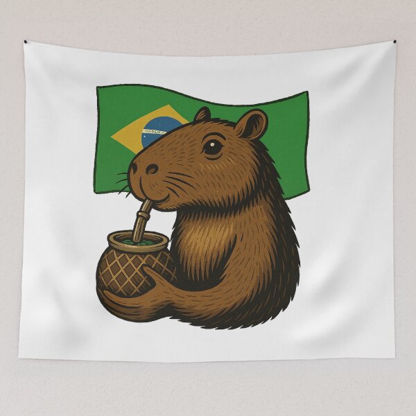 Item preview, Cute Capybara Drinking Yerba Mate – Brazil Flag Edition designed and sold by flamini.