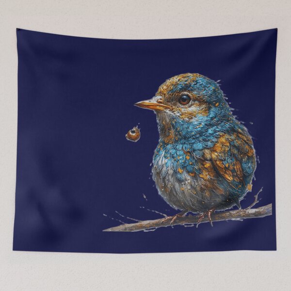 Item preview, Sapphire Songbird – Blue & Gold Perch Illustration by NegarTv Designs designed and sold by NegarTv Designs.