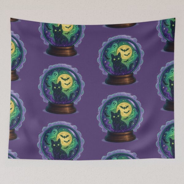 Item preview, Crystal Ball Cat – Mystical Halloween Glitter Magic designed and sold by BloomOfDesign.