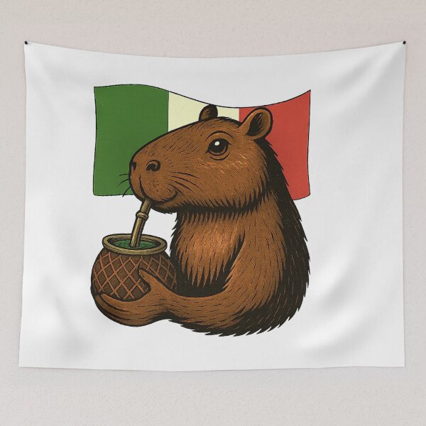 Item preview, Cute Capybara Drinking Yerba Mate – Italy Flag Edition designed and sold by flamini.