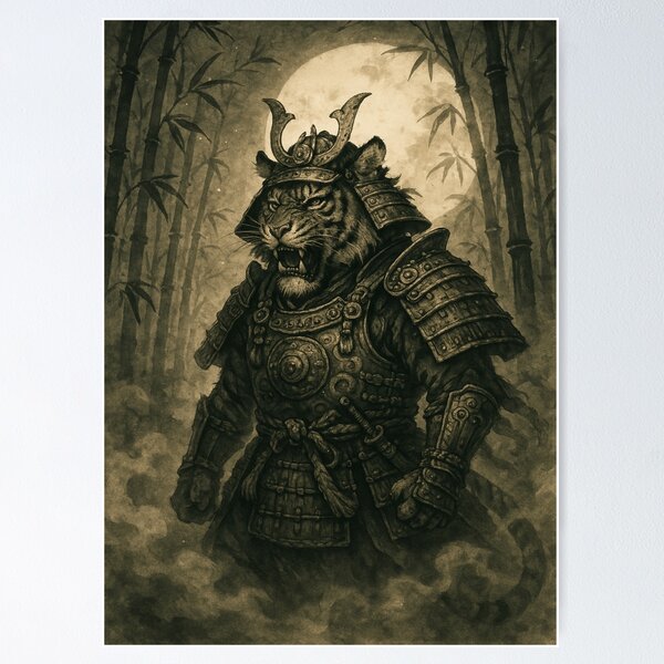 Item preview, Tiger Samurai in Bamboo Forest designed and sold by Enchanting Art Vista.