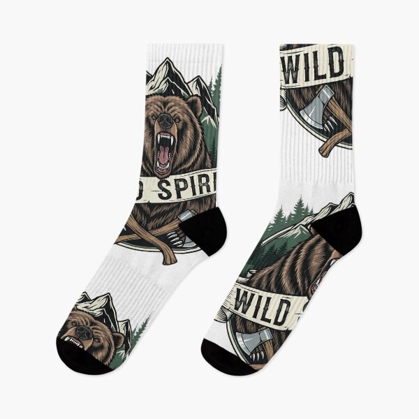 Item preview, Roaring Bear with Axes and Mountain Backdrop designed and sold by Ink And Art.