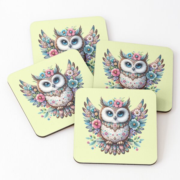 Item preview, Beautiful colored fantasy owl with flowers designed and sold by LoneAngel.
