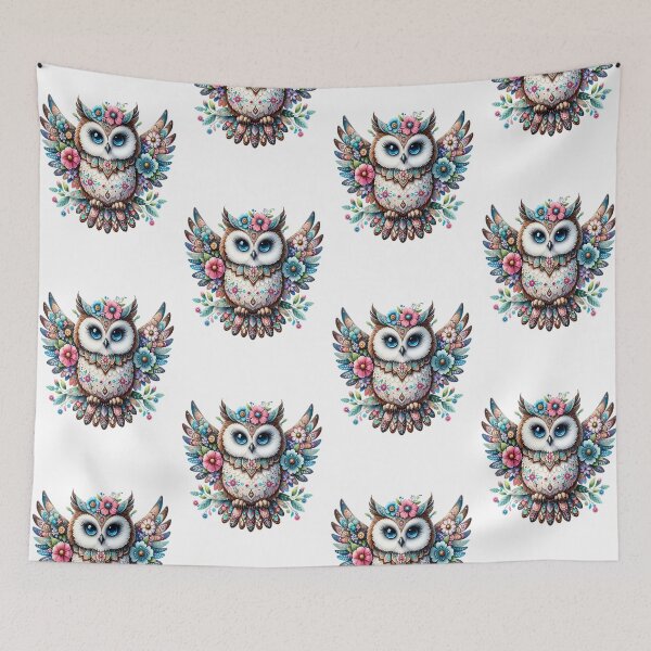 Item preview, Beautiful colored fantasy owl with flowers designed and sold by LoneAngel.