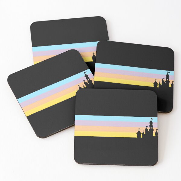 Artikelvorschau, Retro Pastell Schloss Silhouette | Verträumte gestreifte Horizontkunst entworfen und verkauft von EunHradecky1.