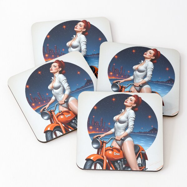 Item preview, Night Rider Pinup – Retro Motorcycle Art designed and sold by Lightning-Lace.