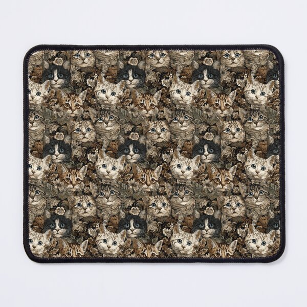 Item preview, An intricate and detailed vintage illustration featuring a close-up of various fluffy cats with bright eyes amidst lush, ornate floral foliage in sepia tones. designed and sold by ArtifactVault.
