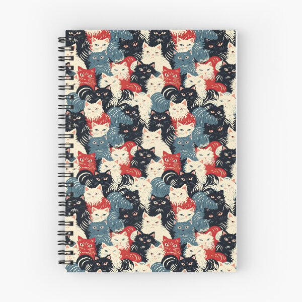 Item preview, A bold and graphic pop art style illustration featuring a tight-knit cluster of various fluffy felines in black, white, red, and blue. designed and sold by ArtifactVault.