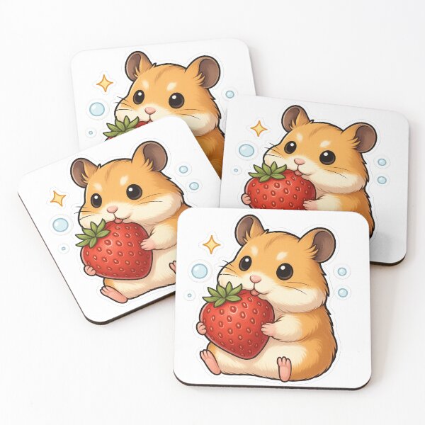 Item preview, Kawaii Hamster Eating Strawberry – Cute Chubby Animal Illustration designed and sold by Minimochi Art.
