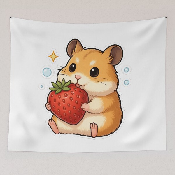 Item preview, Kawaii Hamster Eating Strawberry – Cute Chubby Animal Illustration designed and sold by Minimochi Art.