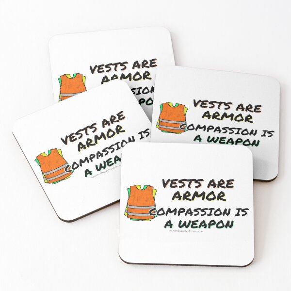 Item preview, Vests Are Armor. Compassion Is a Weapon – Clinic Escort Statement Merch black text horizontal designed and sold by AbortionEscorts.