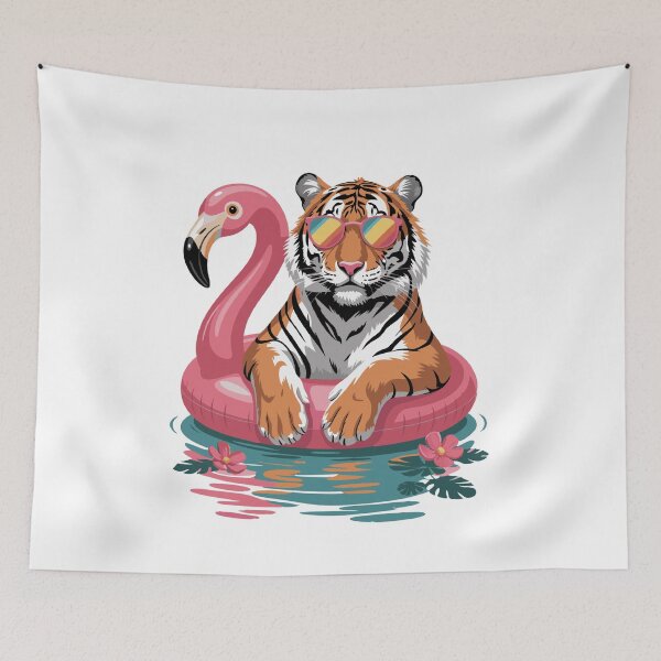 Item preview, Chillin, Tiger in Flamingo Float – Summer Vibes  designed and sold by dijjaboutique.