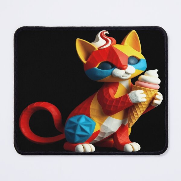Item preview, Colorful Waffle Kitten Holding Ice Cream - Geometric Fantasy Sculpture. designed and sold by Ralek.