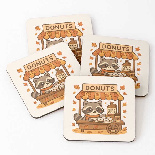 Item preview, Kawaii Raccoon Apple Cider Donut Cart – Cute Autumn Fall Donuts & Coffee designed and sold by Queen Kaffeine.