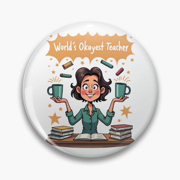 Item preview, World’s Okayest Teacher – Funny Cartoon Teacher Design for Coffee, Chalk & Paper Juggling designed and sold by Adira-And-Mom.