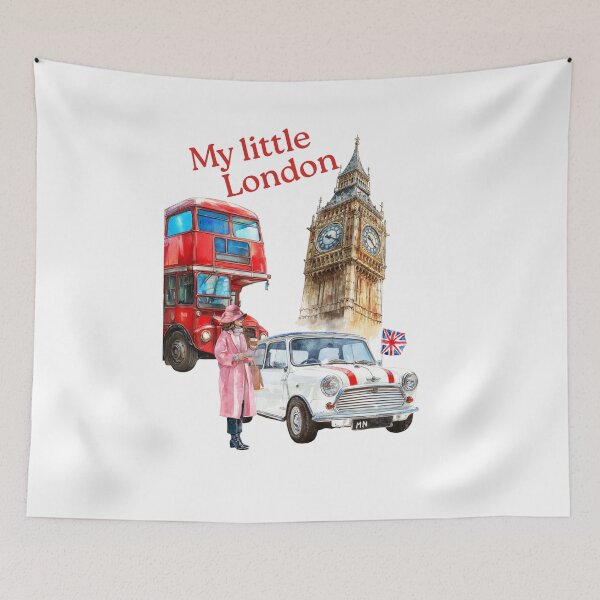 Item preview, My little London, red bus, mini, mini cooper, Union Jack, lady, Big Ben designed and sold by Coolparrotgirl.