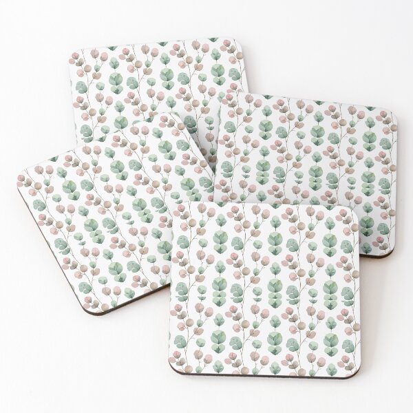 Item preview, Eucalyptus Leaves on White – Green, Brown and Pink Watercolor Botanical Print designed and sold by carysdesignshop.