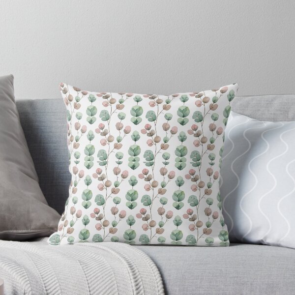Item preview, Eucalyptus Leaves on White – Green, Brown and Pink Watercolor Botanical Print designed and sold by carysdesignshop.