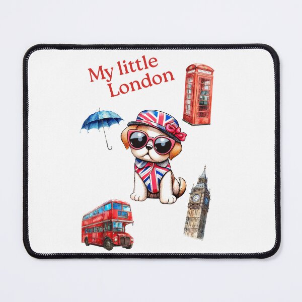 Item preview, My little London, red bus, English cocker spaniel, red phone box, rain, Big Ben designed and sold by Coolparrotgirl.