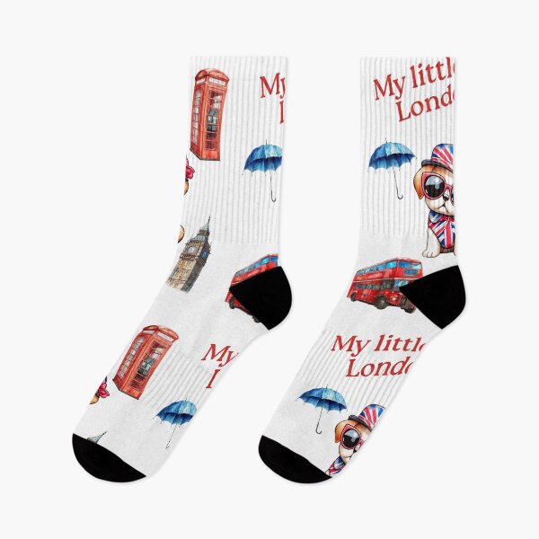 Item preview, My little London, red bus, English cocker spaniel, red phone box, rain, Big Ben designed and sold by Coolparrotgirl.