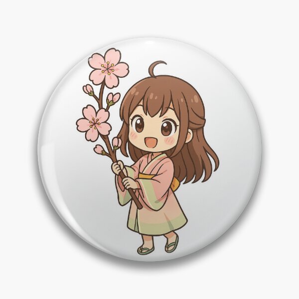 Artikelvorschau, Kawaii Mädchen mit Kirschblütenzweig – Chibi Anime Illustration entworfen und verkauft von ClipVictuumArts.