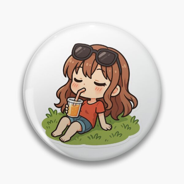 Item preview, Kawaii summer girl drinking juice – Chibi Anime Illustration designed and sold by ClipVictuumArts.