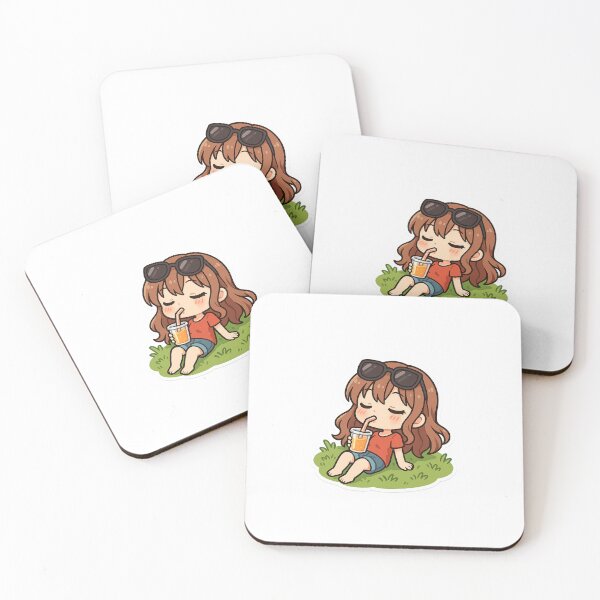 Item preview, Kawaii summer girl drinking juice – Chibi Anime Illustration designed and sold by ClipVictuumArts.