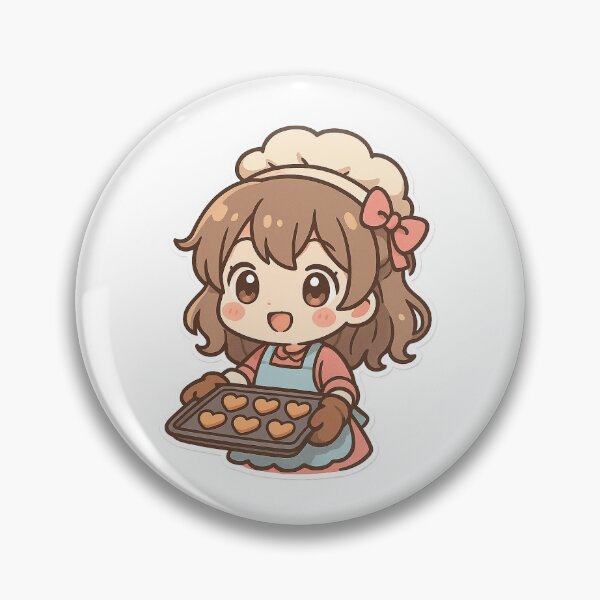 Item preview, Kawaii Baker with Heart Cookies – Chibi Anime Illustration designed and sold by ClipVictuumArts.