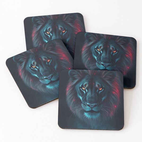 Item preview, Neon Lion Poster – Glowing Digital Art, Mystical Big Cat Wall Décor designed and sold by Bohospiritart.
