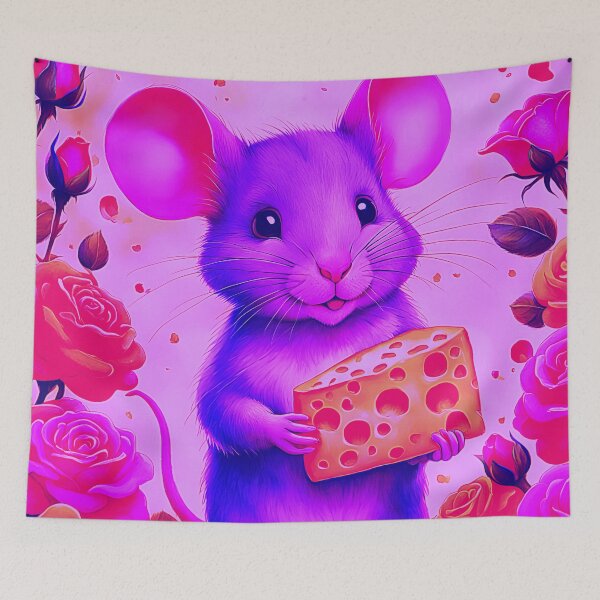 Item preview, Vibrant Happy Mouse With Cheese And Roses designed and sold by asurtiumgreen.