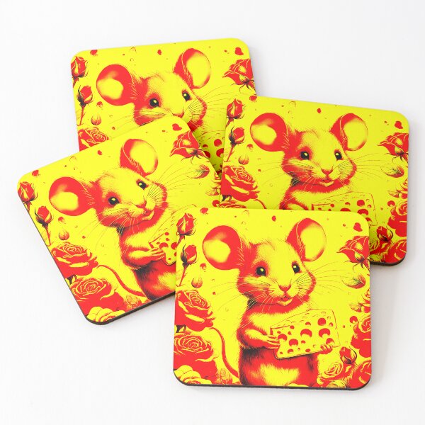 Item preview, Happy Mouse With Cheese - Yellow, Red Abstract designed and sold by asurtiumgreen.