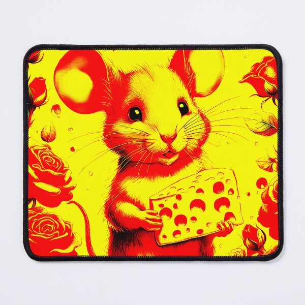Item preview, Happy Mouse With Cheese - Yellow, Red Abstract designed and sold by asurtiumgreen.