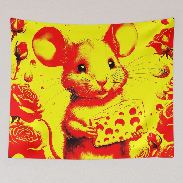 Item preview, Happy Mouse With Cheese - Yellow, Red Abstract designed and sold by asurtiumgreen.