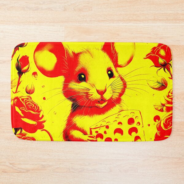 Item preview, Happy Mouse With Cheese - Yellow, Red Abstract designed and sold by asurtiumgreen.