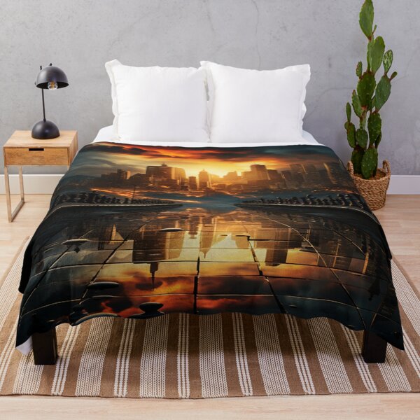 Item preview, Fiery Sunset Over Futuristic City – Dramatic Urban Skyline Art designed and sold by ElGrandeDesign.