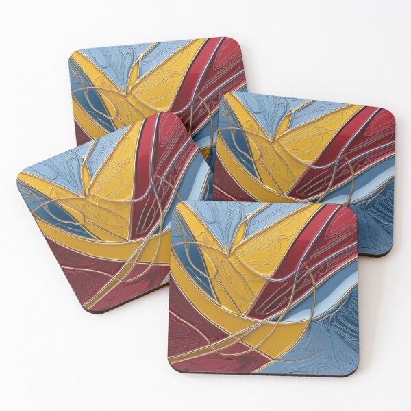 Item preview, Abstract Line Art in Yellow, Red, and Sky Blue Chrome – Modern Metallic Design designed and sold by Harmonic_Layers.