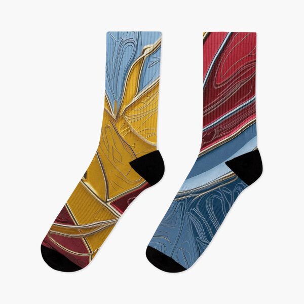 Item preview, Abstract Line Art in Yellow, Red, and Sky Blue Chrome – Modern Metallic Design designed and sold by Harmonic_Layers.