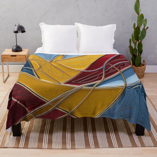 Item preview, Abstract Line Art in Yellow, Red, and Sky Blue Chrome – Modern Metallic Design designed and sold by Harmonic_Layers.