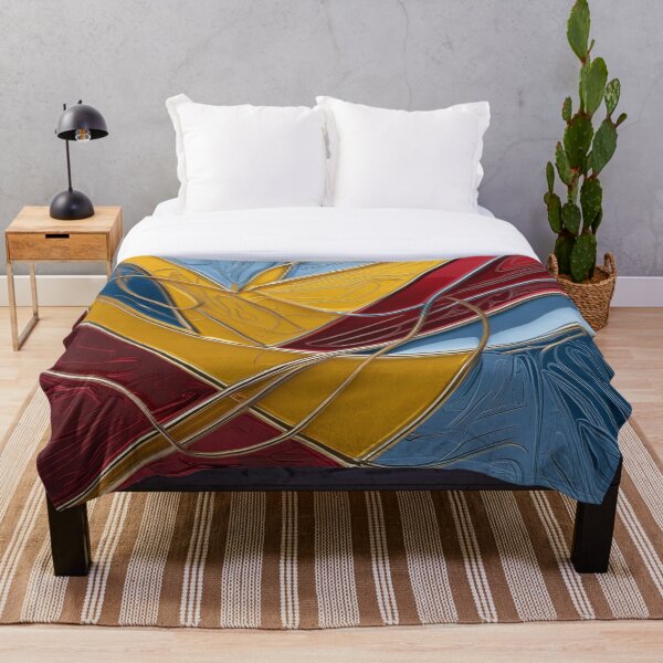 Artikelvorschau, Abstrakte Linienkunst in Gelb, Rot und Himmelblau Chrom – Modernes Metallic-Design entworfen und verkauft von Harmonic_Layers.