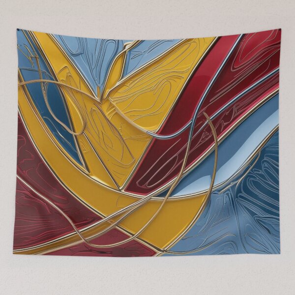 Item preview, Abstract Line Art in Yellow, Red, and Sky Blue Chrome – Modern Metallic Design designed and sold by Harmonic_Layers.